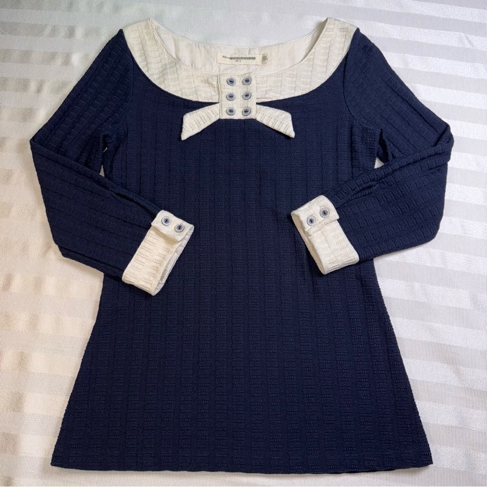 Anthropologie Pilcro Navy Blue Ribbed
Knit Top Shirt Sweater Sailor Bow Sz S - Picture 12 of 12
